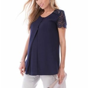 Seraphine Navy Blue Lace Sleeve Maternity Top